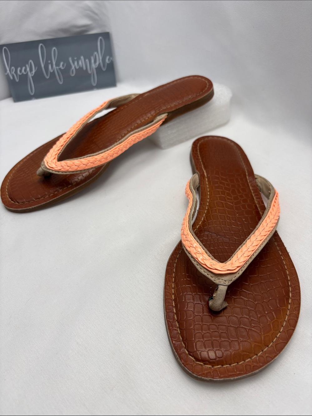 Gianni Bini Women’s 7.5 Peach Braided Strap‎ Flip Flop Sandals#393